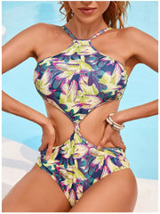 Sexy Printing Hollowed Out Backless One-piece Swimwear