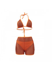 Sexy Halter Hollowed Out Solid 3-Piece Bikini Sets