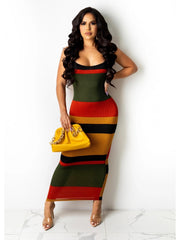 Fashion Knitting Colorblock Striped Maxi Dress