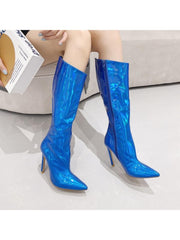 PU Pure Color Reflective Women's High Heel Boots
