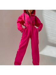 Zip Hooded Collar Sports Jumpsuits For Women