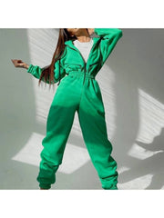 Zip Hooded Collar Sports Jumpsuits For Women