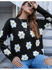 Round Neck Flower Embroidery Women's Sweater