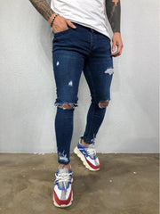 Fashion Pure Color Ripped Men's Denim Jeans