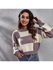 Casual Loose Contrast Color Women's Sweater