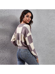Casual Loose Contrast Color Women's Sweater