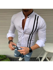 Contrast Color Stand Collar Shirts For Men