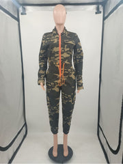 Camouflage  Plus Size Street Casual Long Sleeve Jumpsuits