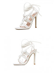 Stylish White Lace Up Stiletto  Heeled Sandals