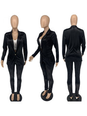 Solid Blazer Coat And Pant Sets For Women