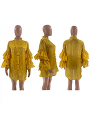 Multi-layer Ruffle Pure Color Women's Short Dress