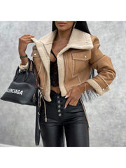 Street Patchwork Ladies Winter Artificial Leather  Jackets