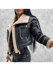 Street Patchwork Ladies Winter Artificial Leather  Jackets