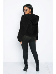 Simple Design Solid Hooded Collar Faux Fur  Coats