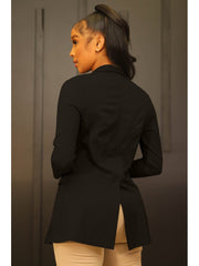 Fall Solid Black Blazer Coats For Women