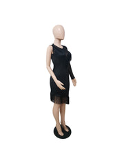 See Through Black Tassel One Sleeve Plus Size Dresses