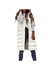 Pure Color Temperament Hooded Sleeveless Down Coats