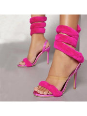 Pure Color Square-toe Roman Heel Sandals
