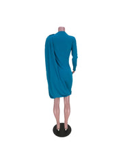 Stylish One Sleeve Blue Long Sleeve Mini Dress