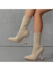 Plain Goblet Heel Mid Calf High Boots