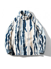 Blue Patchwork  Zipper Winter Warmth Plush Men Coats