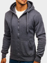 Fall Pure Color Hooded Zipper Men's Sweater