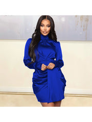 Pure Color Long Sleeve Dress For Women