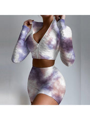 Tie Dye Jogger  Cropped Long Sleeve Top And Short Sets