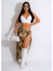 Women  Camouflage Slit Maxi Skirts