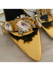 Ladies  Rhinestone Gold Lace Up  Heeled Sandals