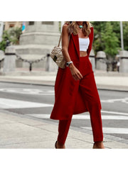 Casual Sleeveless Coat And Straight Leg Pants Two-Piece Set