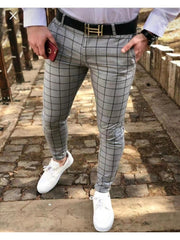 Fashion Plaid Pockets Long Pants For Men
