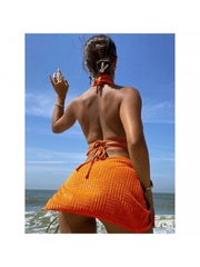 Sexy Halter Backless Sleeveless Orange Bikini Swimsuit
