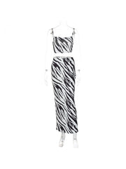 2023 Black Zebra Stripes Long Skirt Suit