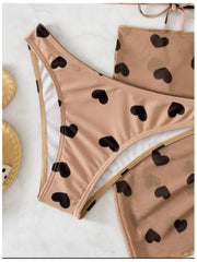 Heart Printed Tie Wrap  Halter Bikini Sets