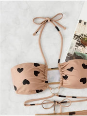 Heart Printed Tie Wrap  Halter Bikini Sets