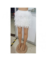 Casual Feather Solid Color Women's Short Skirt