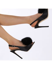 Plush Ball Stiletto Heeled Sandals  For Women