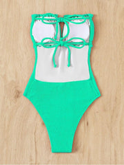 Green Backless Ruffled One-pieces Swimsuit