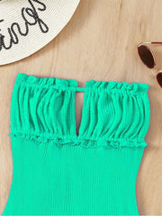 Green Backless Ruffled One-pieces Swimsuit