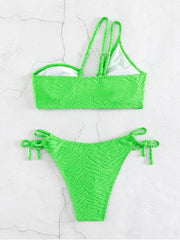 Asymmetry Green Designer Beach Women One Shoulder Bikini Sets