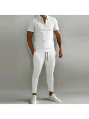 Summer Men Trend Leisure Solid Short Sleeve Pants Sets