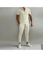 Summer Men Trend Leisure Solid Short Sleeve Pants Sets