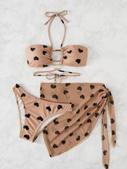 Heart Printing Halter Swimwear  3 Piece Bikini Sets