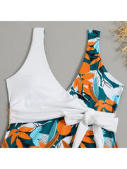 Sexy V Neck Colorblock Printed One-Piece Swimsuit