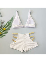 Embossed Low Cut White Cutout Bikini Sets Women