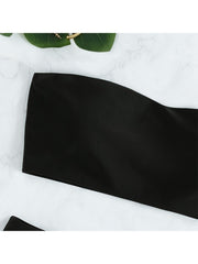 Women Black Ruffled Bandeau Bikini Sets For Women