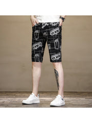 Summer Casual Black Printing Men's Five-Point Pants