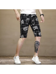Summer Casual Black Printing Men's Five-Point Pants