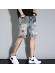 Blue Embroidery Straight Leg Pants For Men